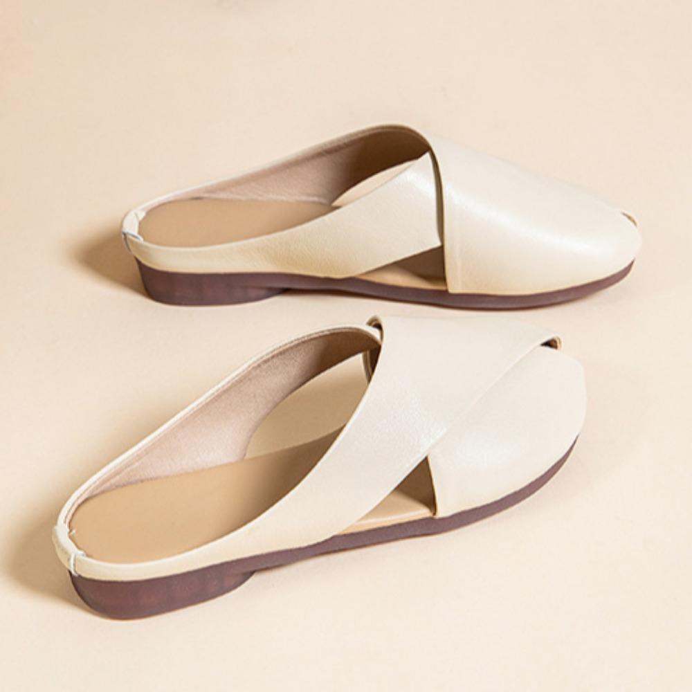 Papuci la modă cu gură de pește pentru femei, primăvară/vară, noi, papuci cool de purtat pentru femeile însărcinate, papuci casual din piele de oaie cu talpă plată