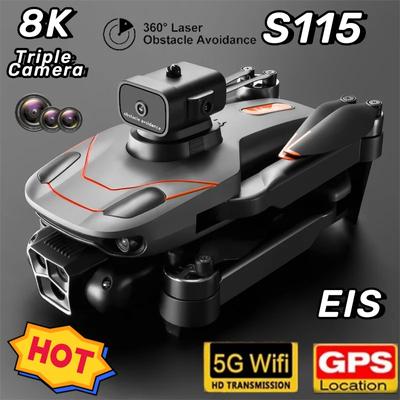 Nový S115 RC Drone 8K Professional Tříkamerový širokoúhlý polohovací Vyhýbání se překážkám Bezkomutátorový motor Skládací kvadrokoptéra Dárková hračka