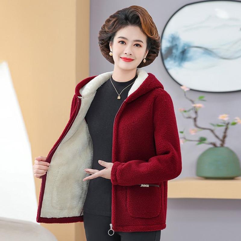 Winter New Velvet Thickened Lamb Wool Coat Women's Short Hooded Thermal Top