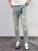 Klasické patchworkové Slim Fit Stretch Hip Hop Oblečení Muž Světle modré Stretch Roztrhané džínové kalhoty Velká velikost