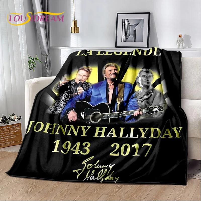 3D-Druck Johnny Hallyday Rockstar Weiche Flanelldecke für Betten Schlafzimmer Sofa Picknick, Überwurfdecke für Draußen Freizeit Geschenk