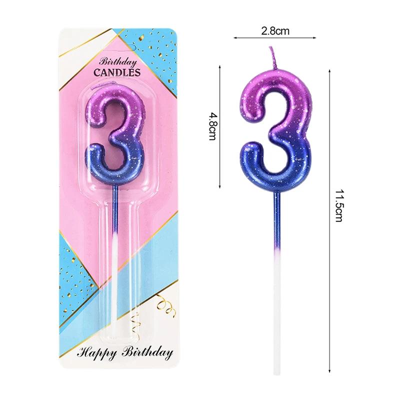 Gâteau d'anniversaire décoré, bougie numérique colorée interstellaire, bougie délicate de couleur bonbon pour enfants, numéro de 0 à 9, décoration de fête