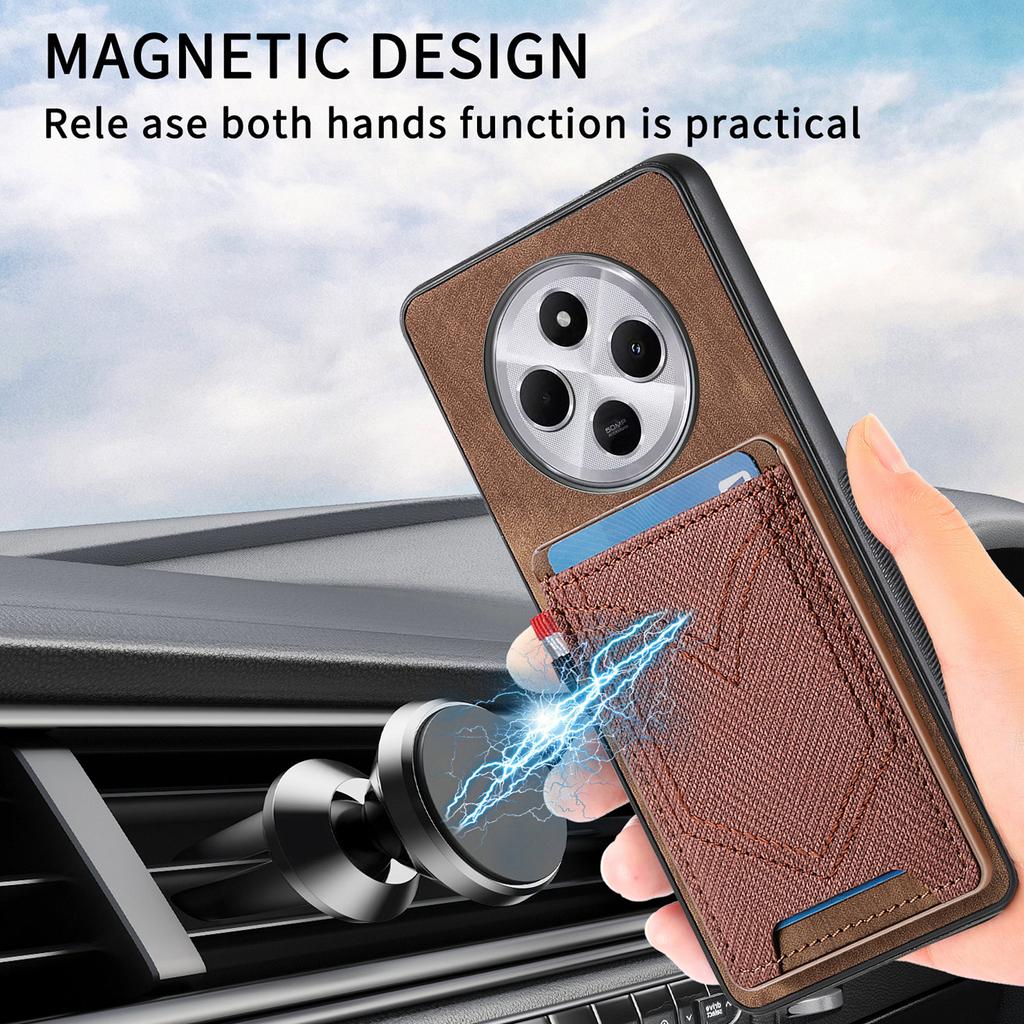 Phone Case For Xiaomi Redmi 14C 4G/14R 5G/Poco C75 4G Retro Jean Cloth Texture Leather Back Cover Card Holder