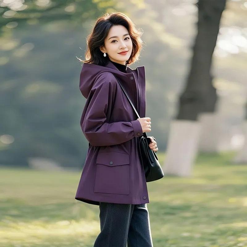 

Women s Wear Slim Windbreaker Coat Hooded Jacket Retro Elegant Trench Coat Outwear 4XL
