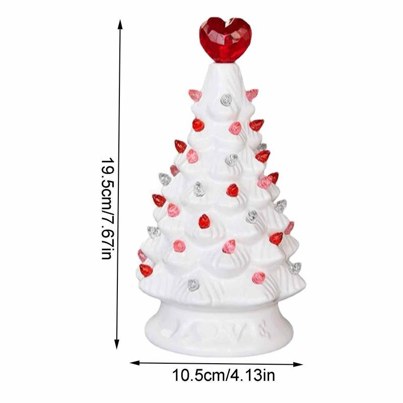 Ceramic Tabletop Tree Battery Operated Tabletop Valentine LED Tree Vintage Christmas Decoration Ceramic Tree With Heart Treetop