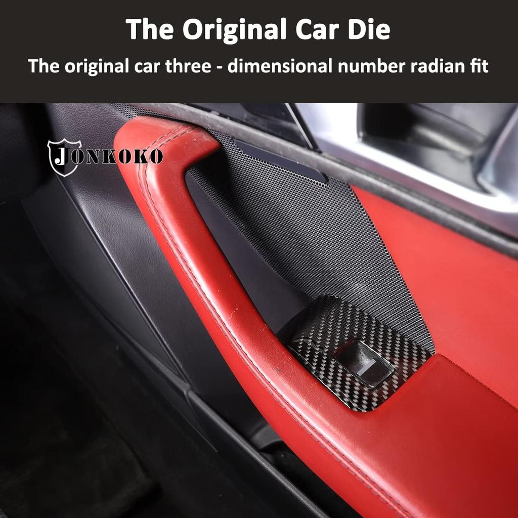 Soft Carbon Fiber Car Window Lift Switch Frame Cover Panel Trim Decoration Sticker for Jaguar F-Type 2013-2024 Auto Glass Lift Switch Frame (Black)