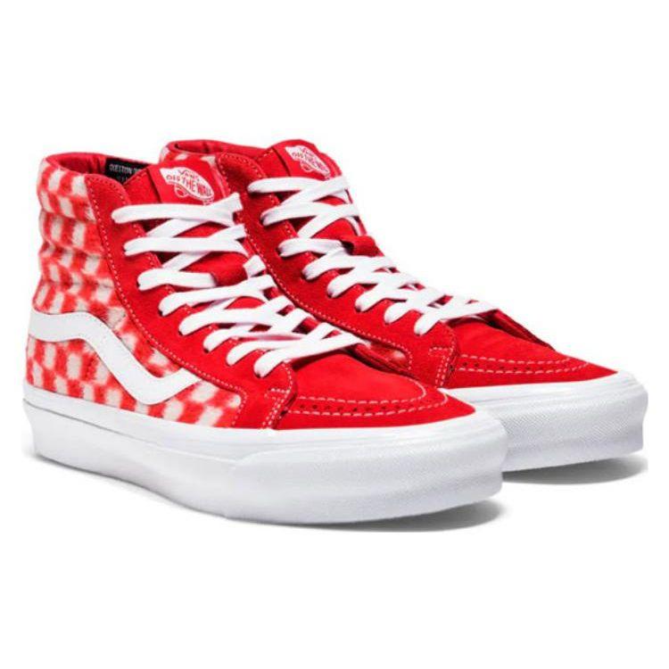 Vans Concepts X  Sk8 Vault Og Lx Mohair High Top Skate Shoes Unisex Sneakers Red White Checkered VN0A4BVBY5