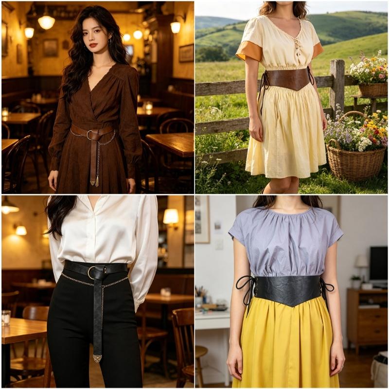 Historical Nordic Waist Belt PU Leather Knight Waist Strap for WOmen Men Stage Performances LARP Historical Costume