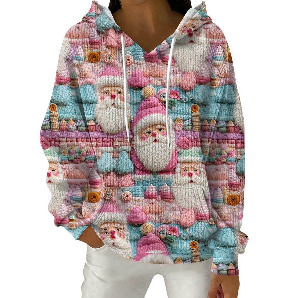 Women's Fashion Casual Christmas Print Pullover Long-Sleeve Hooded Sweatshirt