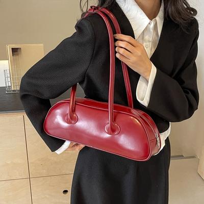 Red Armpit Shoulder Bags for Women Latest Luxury Designer Handbags Solid Color PU Leather French Style Underarm Totes