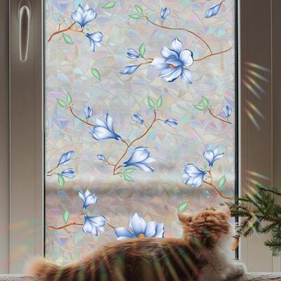 Rainbow Window Privacy Film Floral Static Sticker Glass Decals with Iridescent Effect Removable Window Sticker for Home Bathroom Door Car Windows