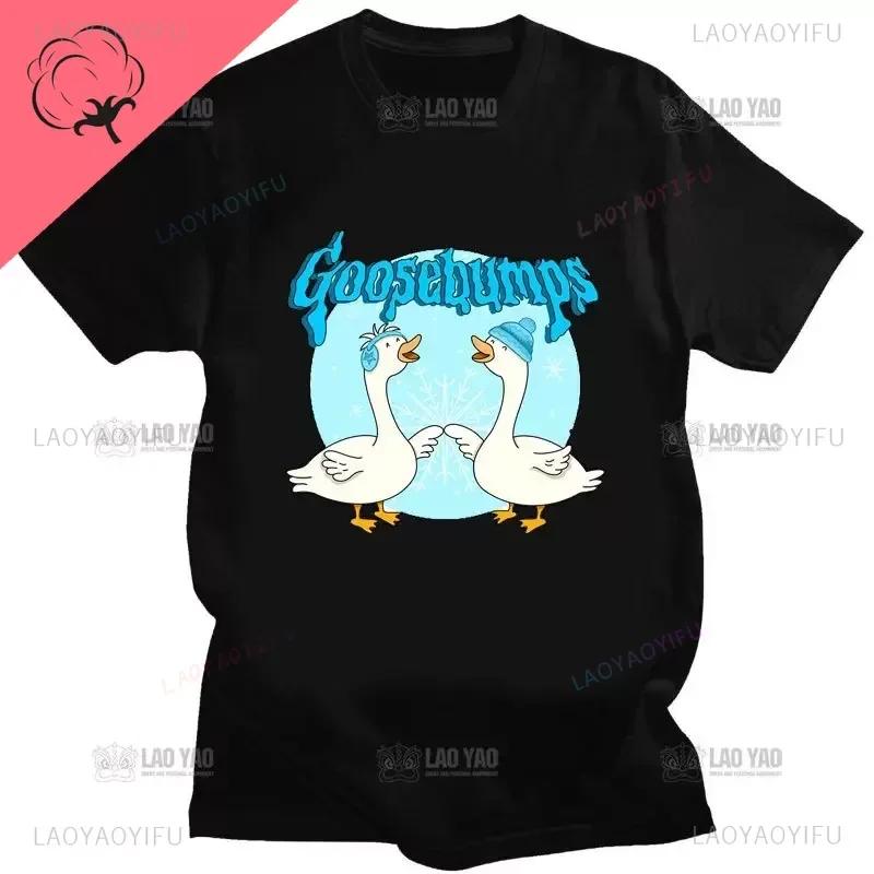 Kawaii Koszulka z Gęsią Zabawna Koszulka Gęsia Skórka Głupia Gęś Kobiety Mężczyźni Casualowe Topy do Dojazdów Oversizowa Koszulka Camisetas Koszulki na Zamówienie