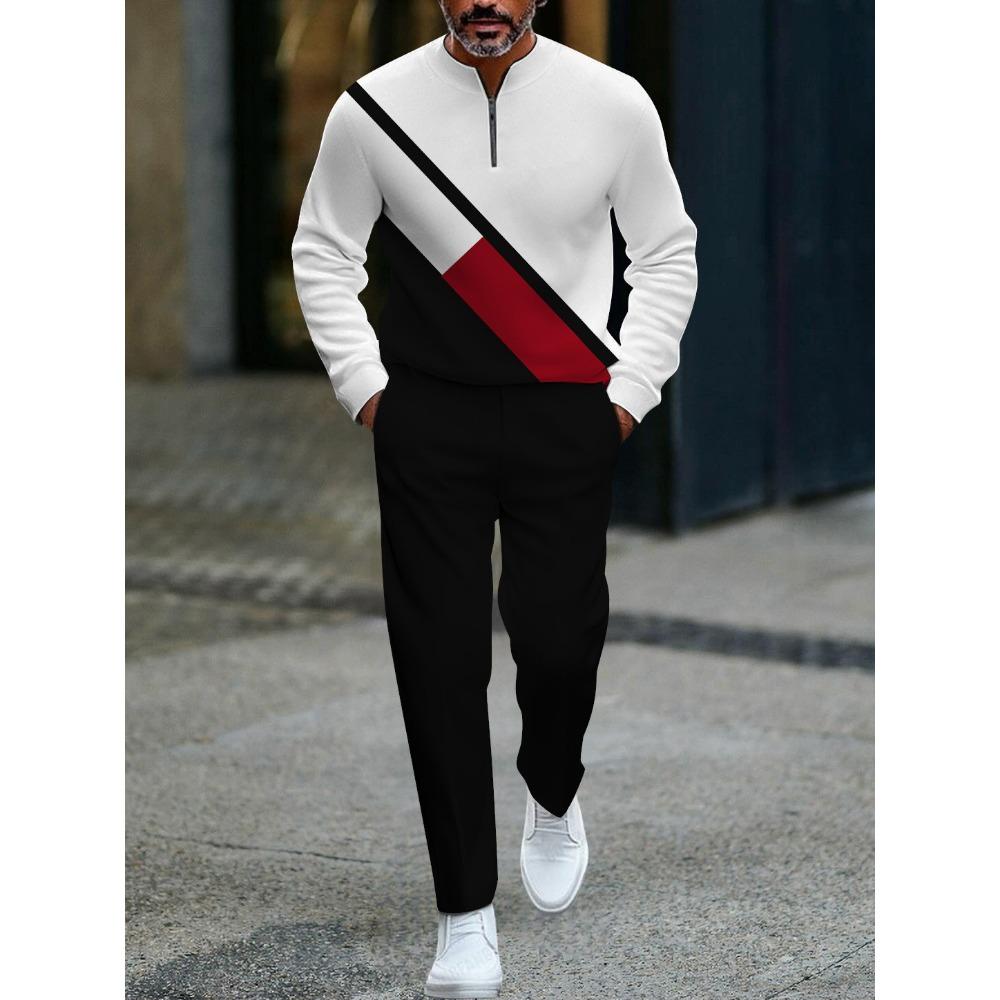 Spring Autumn 3D Printed Fashion Streetwear Men's Long-Sleeved Sets Half-Zipper Stand-Up Collar Men's Casual Sportswear Two-Piece set