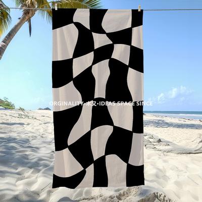 Wavy Checkerboard Beach Towel Patterned Sunscreen And Windproof Suitable For Swimming Pool Camping Travel