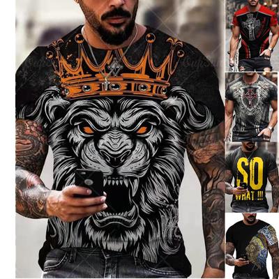 2023 European and American Summer Fashion Animal Lion Print 3D Men's Short Sleeve Casual Loose Pullover T-shirt Factory Direct S