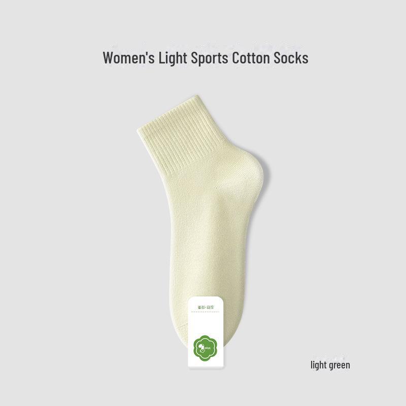 Women's Cotton Medium Tube Solid Color Sports Socks - Spring & Autumn, Boneless Design, Short Length.