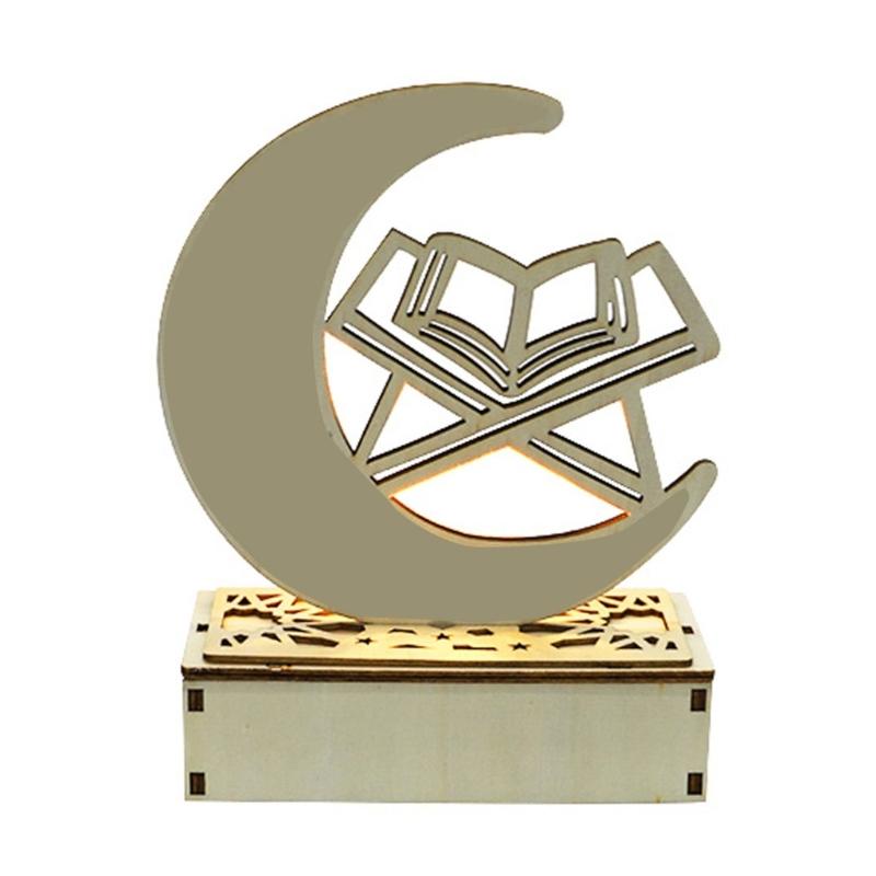 EID Mubaraks Wood Ornament Moon LED Light Ramadans Decoration for Home Islamic Muslims Party Decoration Kareem Eid Gift