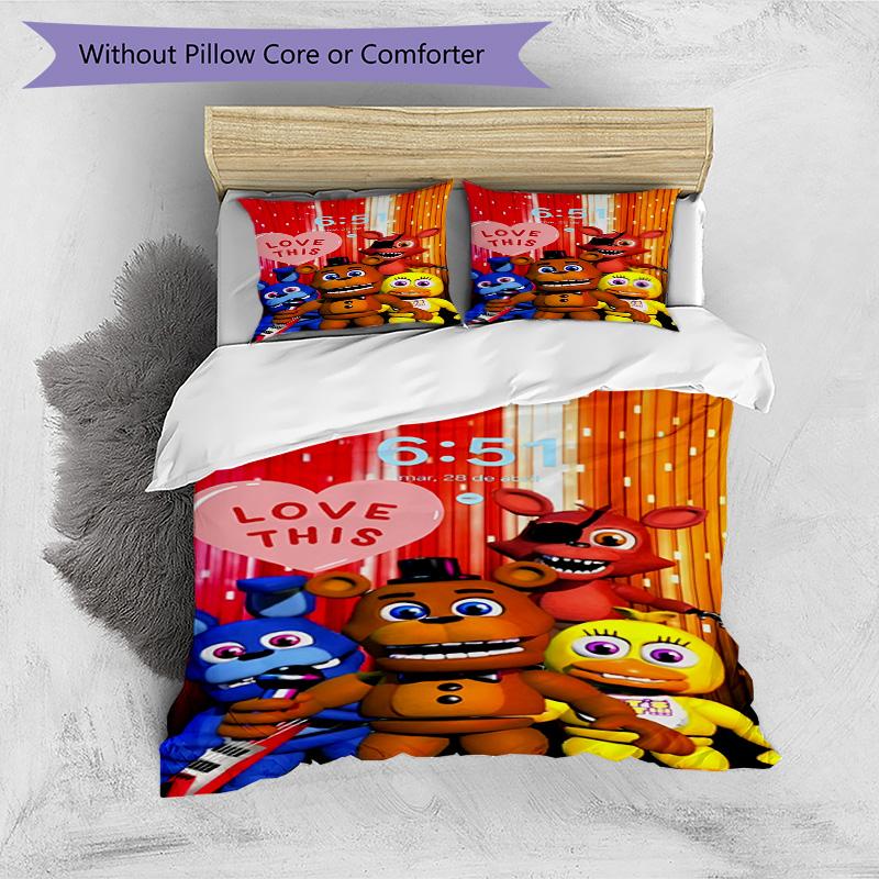 3pcs Duvet Cover Set (1*Duvet Cover + 2*Pillowcase, Without Core), Five Nights At Freddy's Print Bedding Set, Bedroom Decor, All‑Season, Birthday Gift