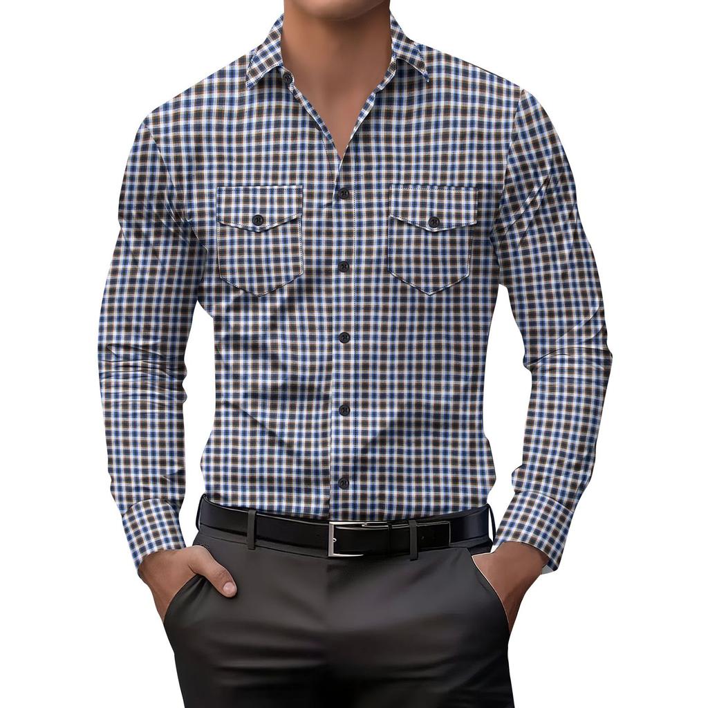 Men's Striped Plaid Casual Loose Button Lapel Long Sleeve Jacket