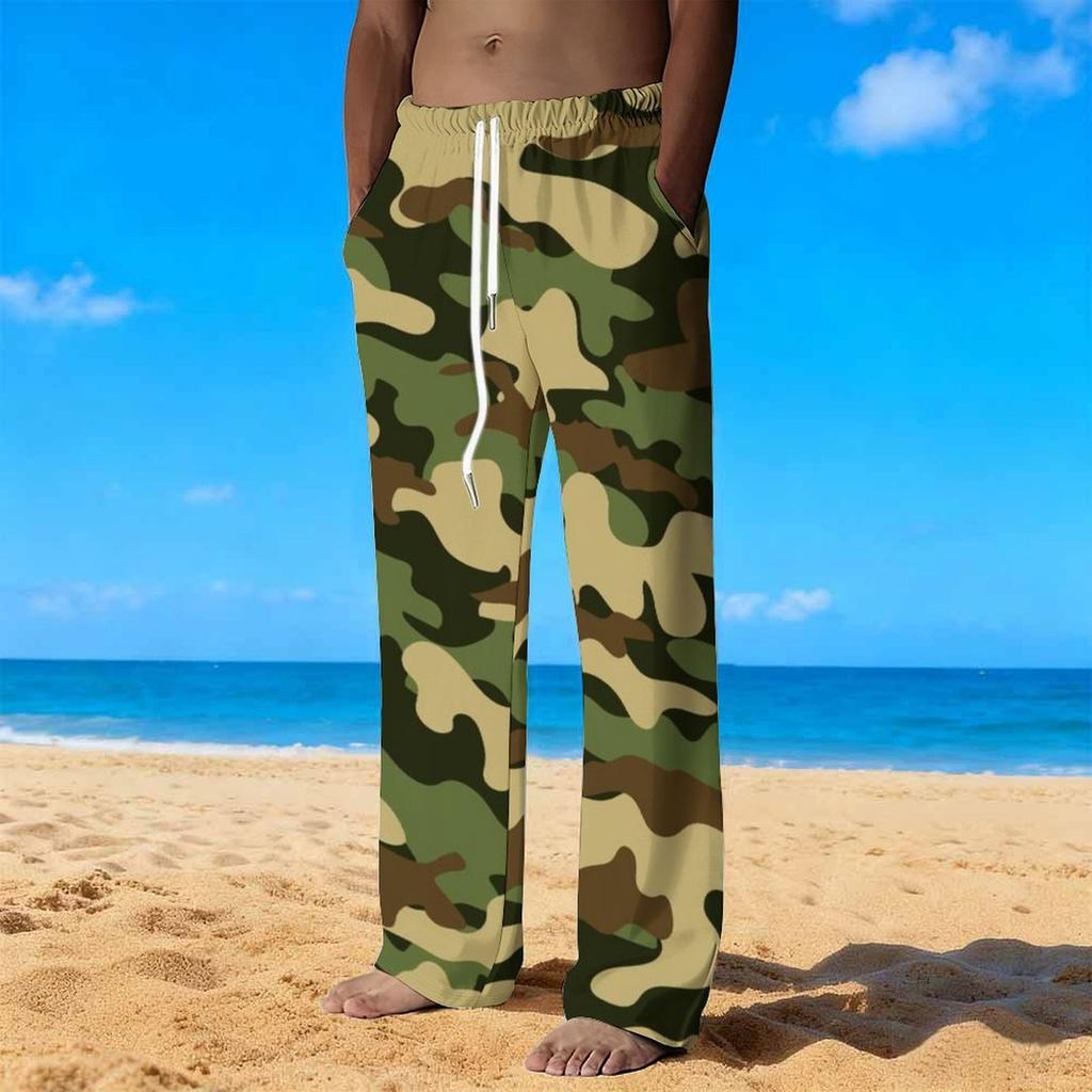 Herren Lockere Lässige Einfarbige Hose Camouflage Muster Gerade Hose