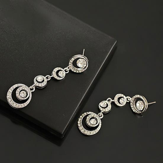 Stud Earrings Circle Dangle Dazzling Rhinestone Women Long Drop Ear Studs Jewelry for Wedding