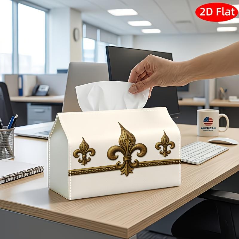 2D Flat, 1pc Tissue Box, Printed on Both Sides, Tissue Box Holder Fleurdelis Heraldry Multifunctional Napkin Dispenser for Home, Party, Car Decor Deco