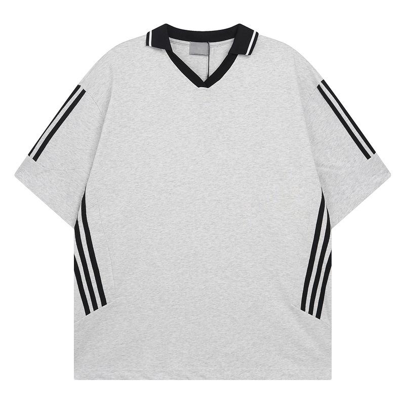 American Striped Loose Casual Short-sleeved T-shirt Couple Summer Trend V-neck Simple Red Men's and Women's Sports Top