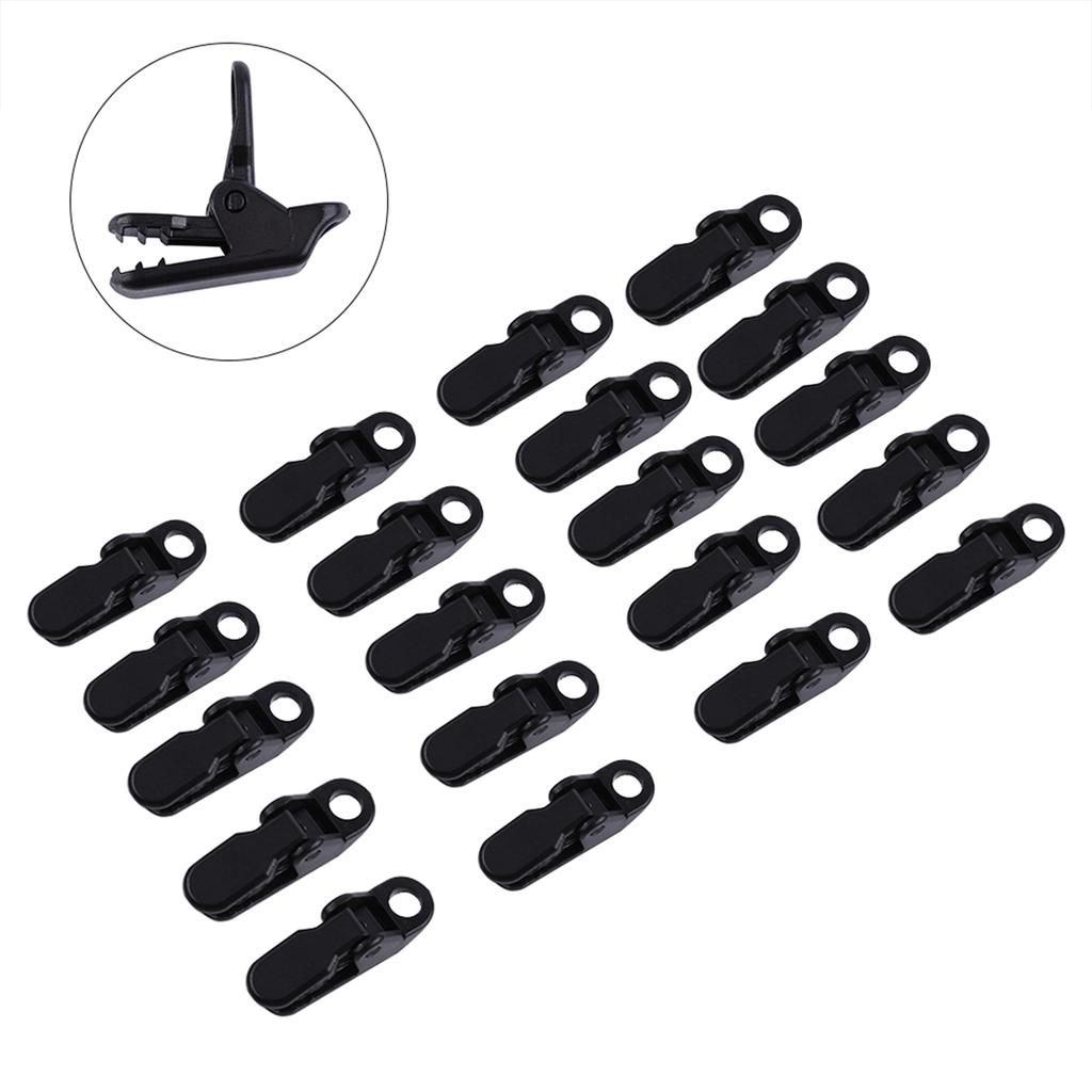 20pcs Bag Black Trap Clips Jaw Tent Snaps Camping Clamp Clips Tent Tighten Outdoors