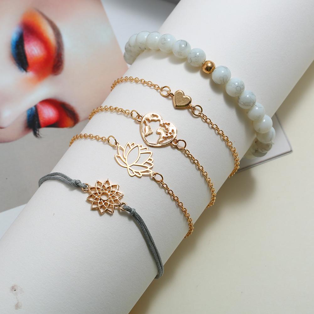European and American Heart and Earth Beads Bracelet Set - Women's Fashion Street Style