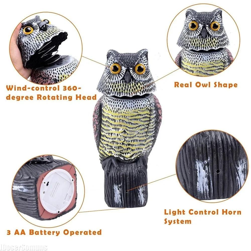 1pc Degree Realistic 360 Rotating Bird Repellent Owl Prowler Decoy Protection Repellent Pest Control Scarecrow Garden Yard Decor
