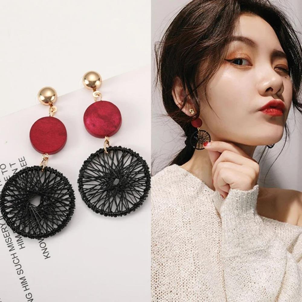 2025 New Korean Style Luxury Simple Big Round Hollow Mesh Drop Earrings for Women Fashion Jewelry Gifts