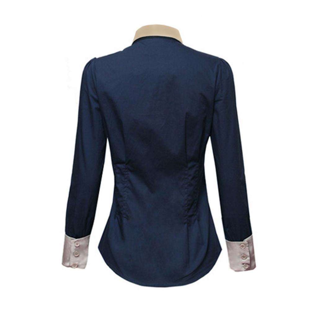 Bürodame Hemd Langarm Umlegekragen Tailleneng geschnittenes Hemd Knöpfe Bluse Top Hemden für Damen Mode Dunkelblau