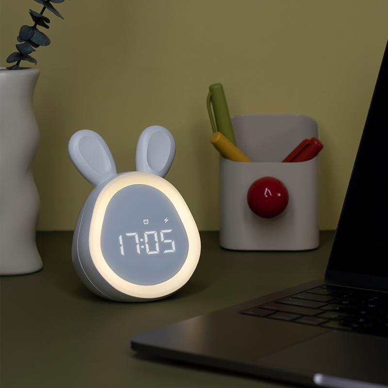 Round Rabbit Smart Alarm Clock with Night Light for Kids