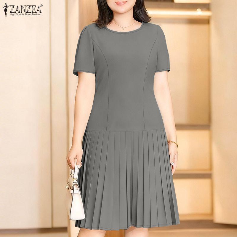 ZANZEA Lässiges Sommerkleid mit Rundhalsausschnitt und kurzen Ärmeln für Damen