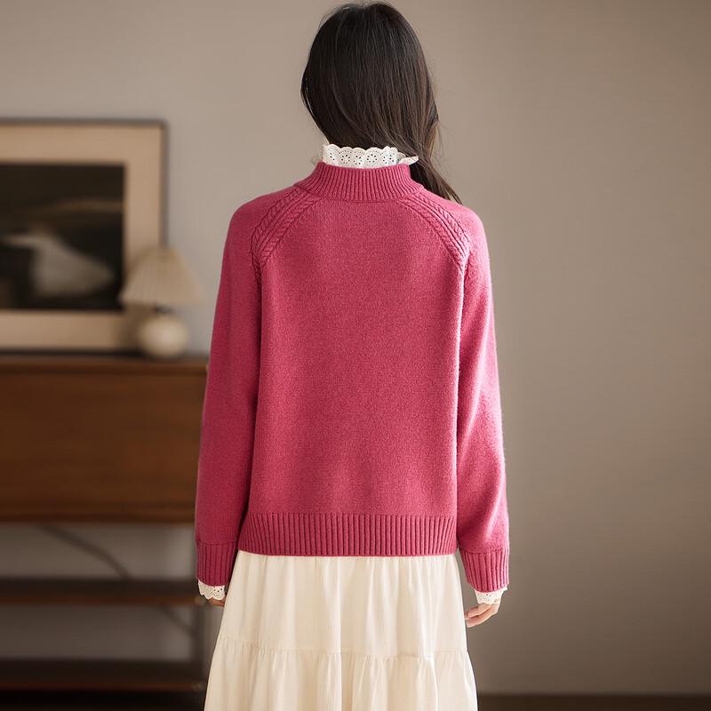 Srcr Women's Thickened 100% Wool High-Neck Lace Sweater