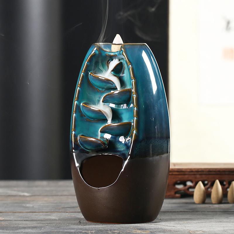 With 10Cones Free Gift Chinese Traditional Waterfall Incense Burner Ceramic Incense Holder,Option for Mixed Incense Cones