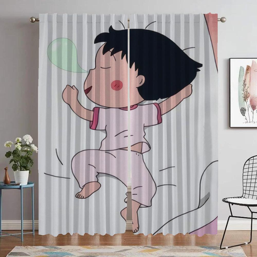 Chibi Maruko-chan Shades Anti-mosquito Curtains for Living Room Blackout Curtain for Room 2 Panel Partition Halloween Decoration