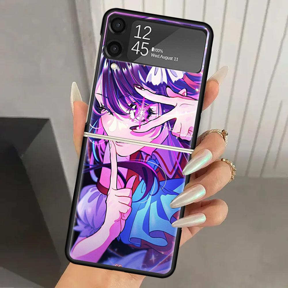 Japan Anime Oshi No Ko Hard PC Phone Case For Samsung Galaxy Z Flip 7 6 5 4 3 Black ZFlip7 ZFlip6 Flip5 Flip4 Flip3 5G Print Cov