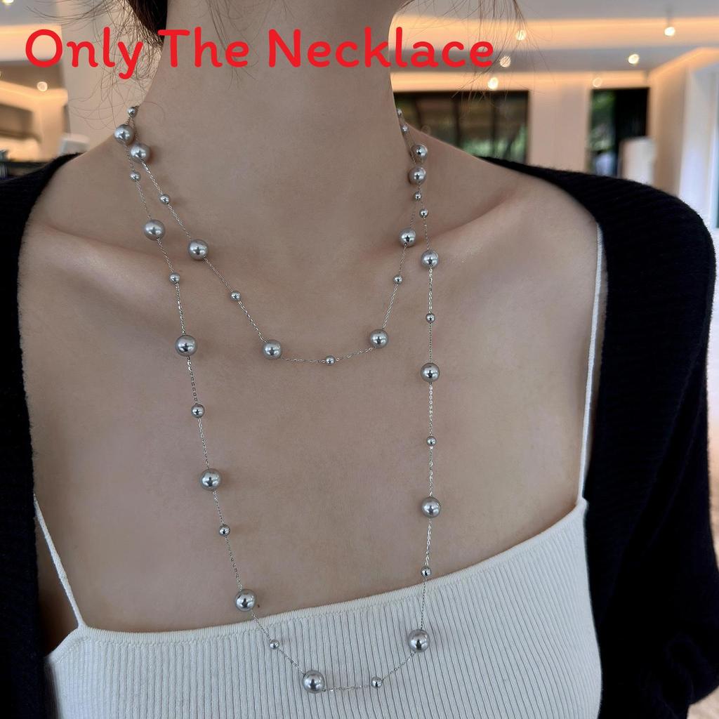 Long Starry Pearl Necklace For Women With Geometric Titanium Chain For Elegant Occasions