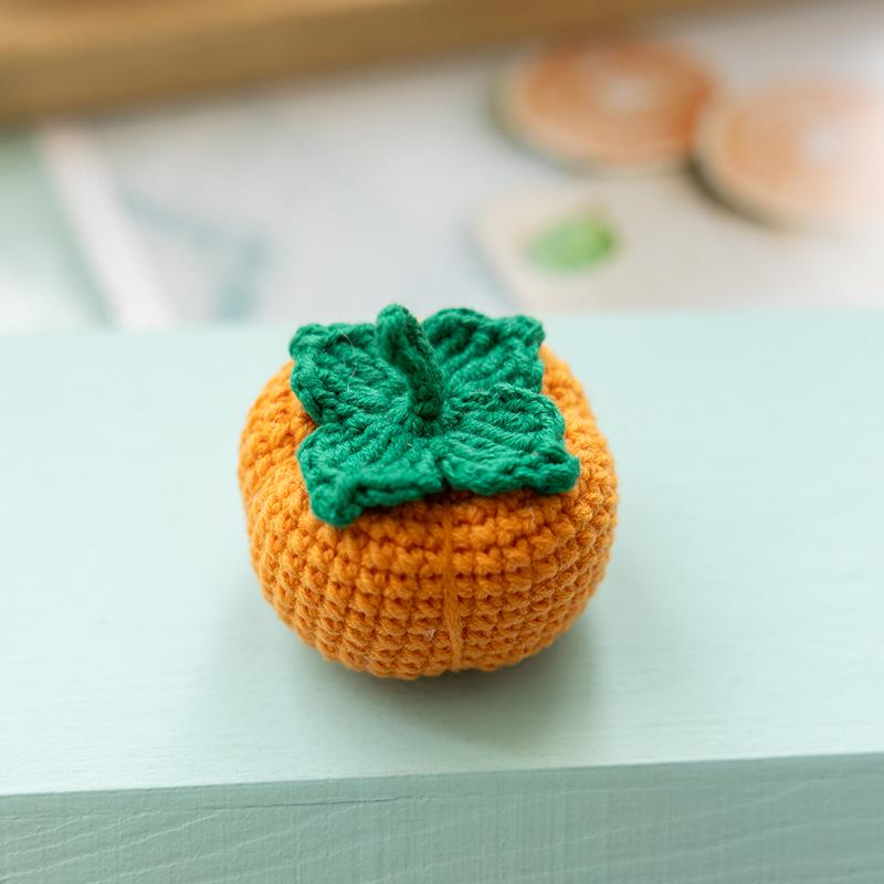 Hand-Knitted Apple & Persimmon Holiday Keychain Pendant