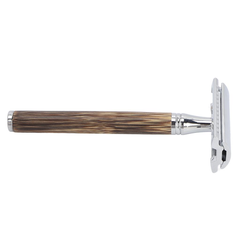 Doppelkanten-Rasierapparat für Männer, tragbar, Zinklegierung, Bambusgriff, manueller Rasierer (Ohne Klinge)