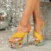 15CM Ultra-high Heels Thin Heel Waterproof Platform Slippers Transparent Crystal  Wedding Shoes  Banquet Shoes LFD-190-A50