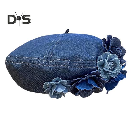 

Женская шляпа художника с 3D-украшением в виде розы, ковбойская шляпа художника, всесезонная джинсовая кепка с регулируемым обхватом головы, повседневная одежда, головные уборы для особых случаев синий