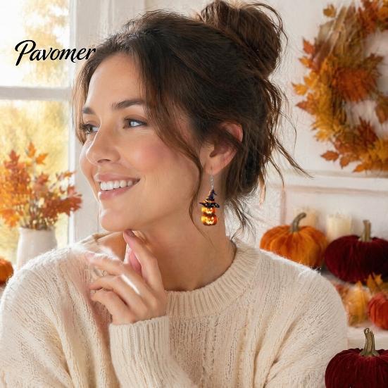 Halloween Earrings for Women 1 Pair Pumpkin Women, 2 Stacking Starry Wizard Hat Jewelry Drop Dangle with Witch Hat, Acrylic Holiday Costume