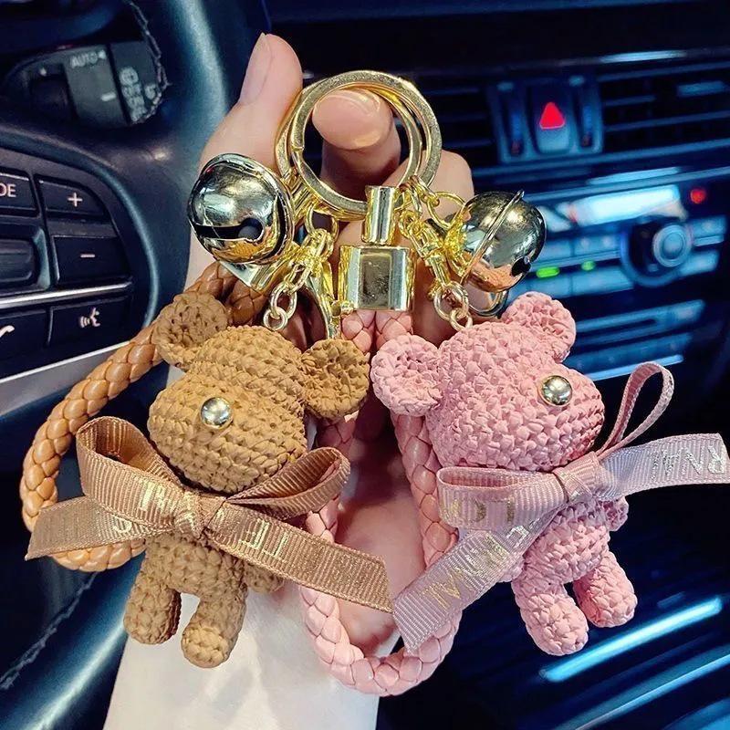 Trendy Knitted Bear Keychain Figurine - Women's Cartoon Backpack & Car Ornament Gift
