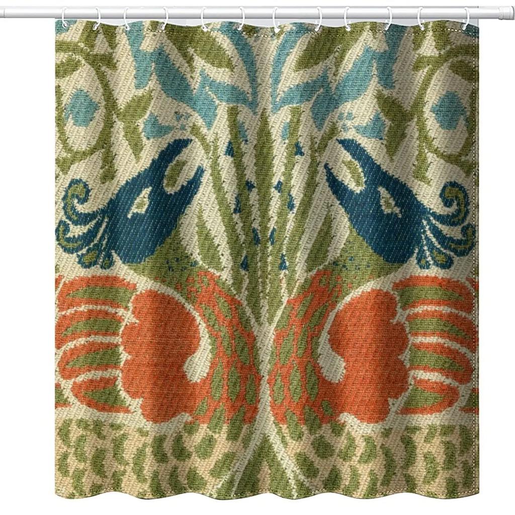 Vintage Garden Art Floral Shower Curtain, Heavy Weight Fabric, Washable Bath Curtains for Bathroom