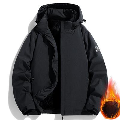 Herbst- und Winterwindjacke Herren Abnehmbare Kapuze Werkzeugjacke Fleece Verdickt Warm und Kalt Jacke