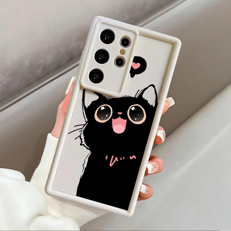 Case for Samsung Galaxy S26 Ultra S25 S21 S24 Plus S24Ultra S20FE S23 FE S25 Edge S22 Phone Cover Lovely Cartoon Black Cat