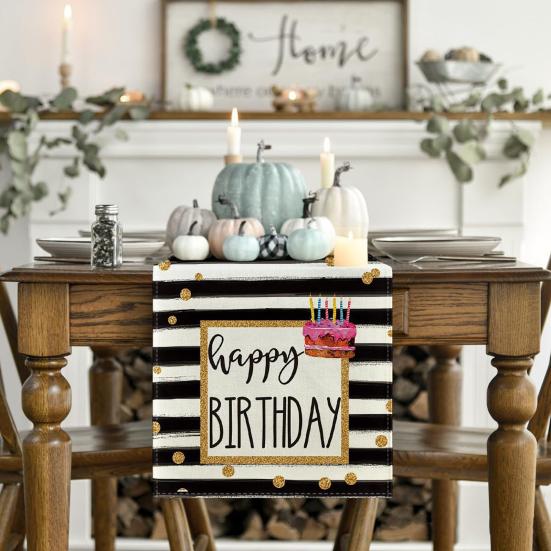 Bieżnik na stół z motywem urodzinowym i balonem z nadrukiem konfetti chroni stół przed ciepłem i