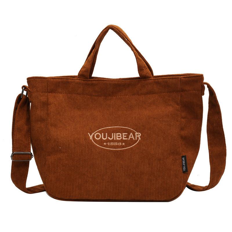 Large Capacity Canvas Tote Bag Women Casual Corduroy Shoulder Bag Urban Minimalist Style коричневый